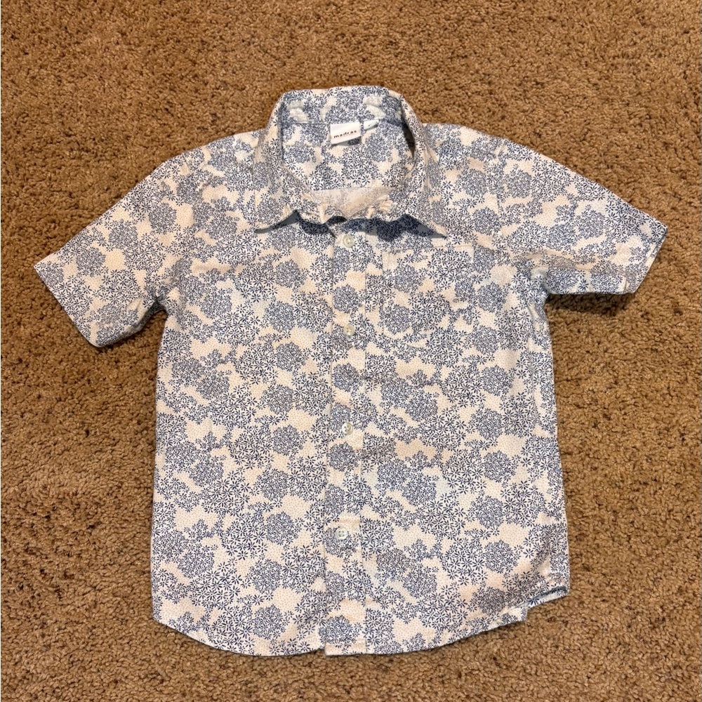 Madras Blue Floral Short Sleeve Button Down Shirt, size 3T.